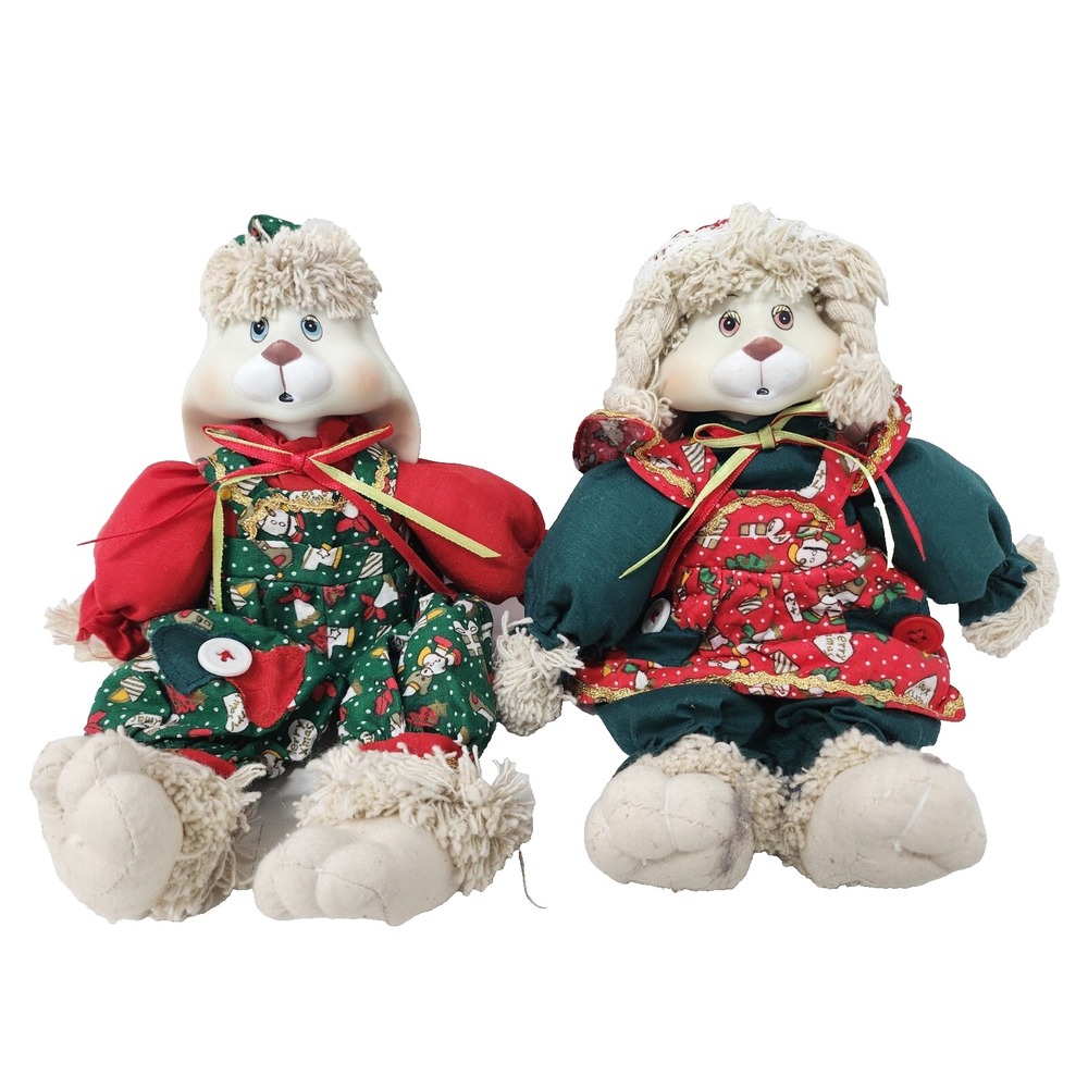 Vintage House of Lloyd Porcelain Plush Shelf Sitter Christmas Bunny Figurine Set